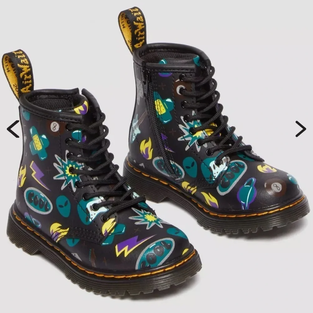 Dr. Martens Toddler 1460 Sticker Print Leather Lace Up Boots SIZE 11
